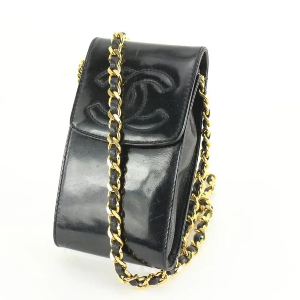 Chanel Black Patent CC Logo Mini Flap Pouch Crossbody 13ck69s